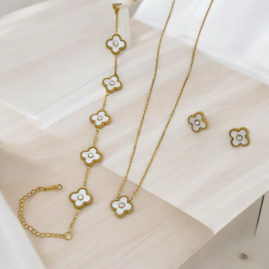 Stainless Steel Stone White Clover Complete Set
