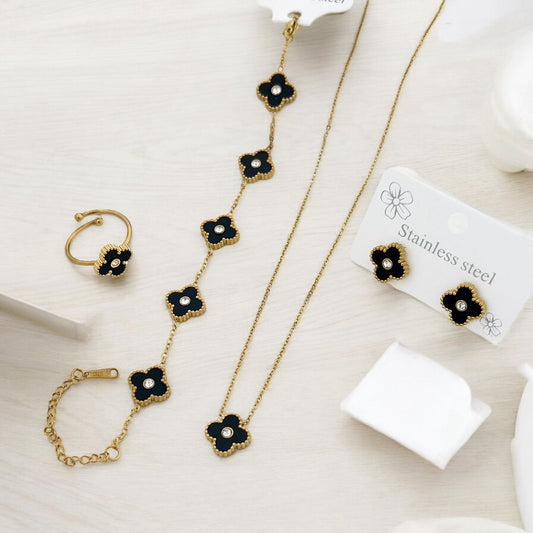 Stainless Steel Stone Black Clover Complete Set